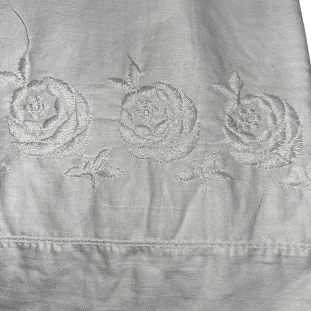 Antique white linen hand embroidered trim King 3 pillow cases
